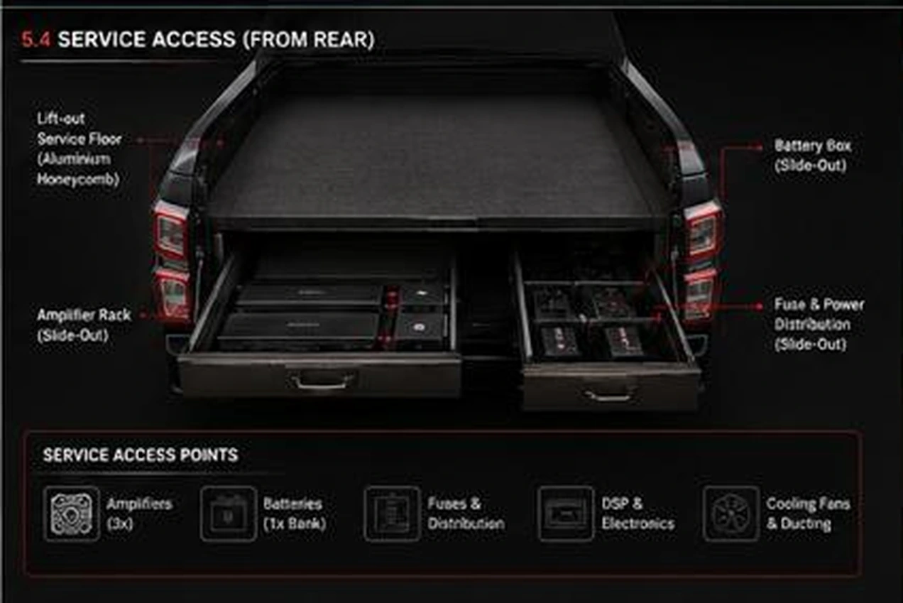 Hidden service access for amplifiers, batteries and cooling